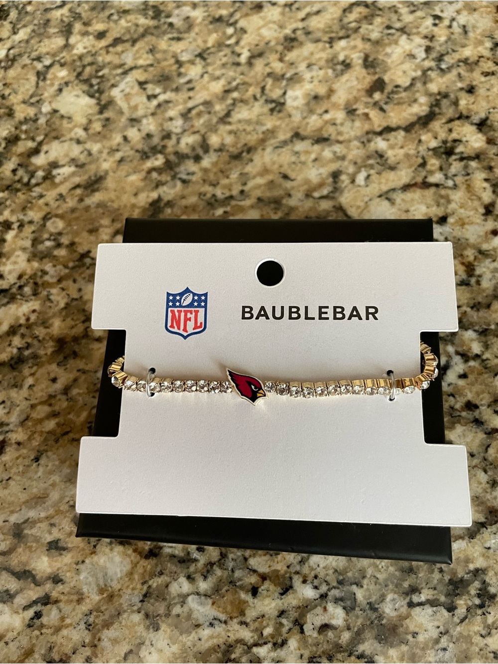 BaubleBar Gold Crystal Bracelet with Red Arizona Cardinals Logo